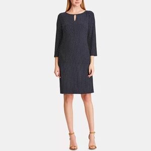 LIKE NEW Lauren Ralph Lauren Keyhole Dress, Size 16, Navy with Ivory Polka Dots